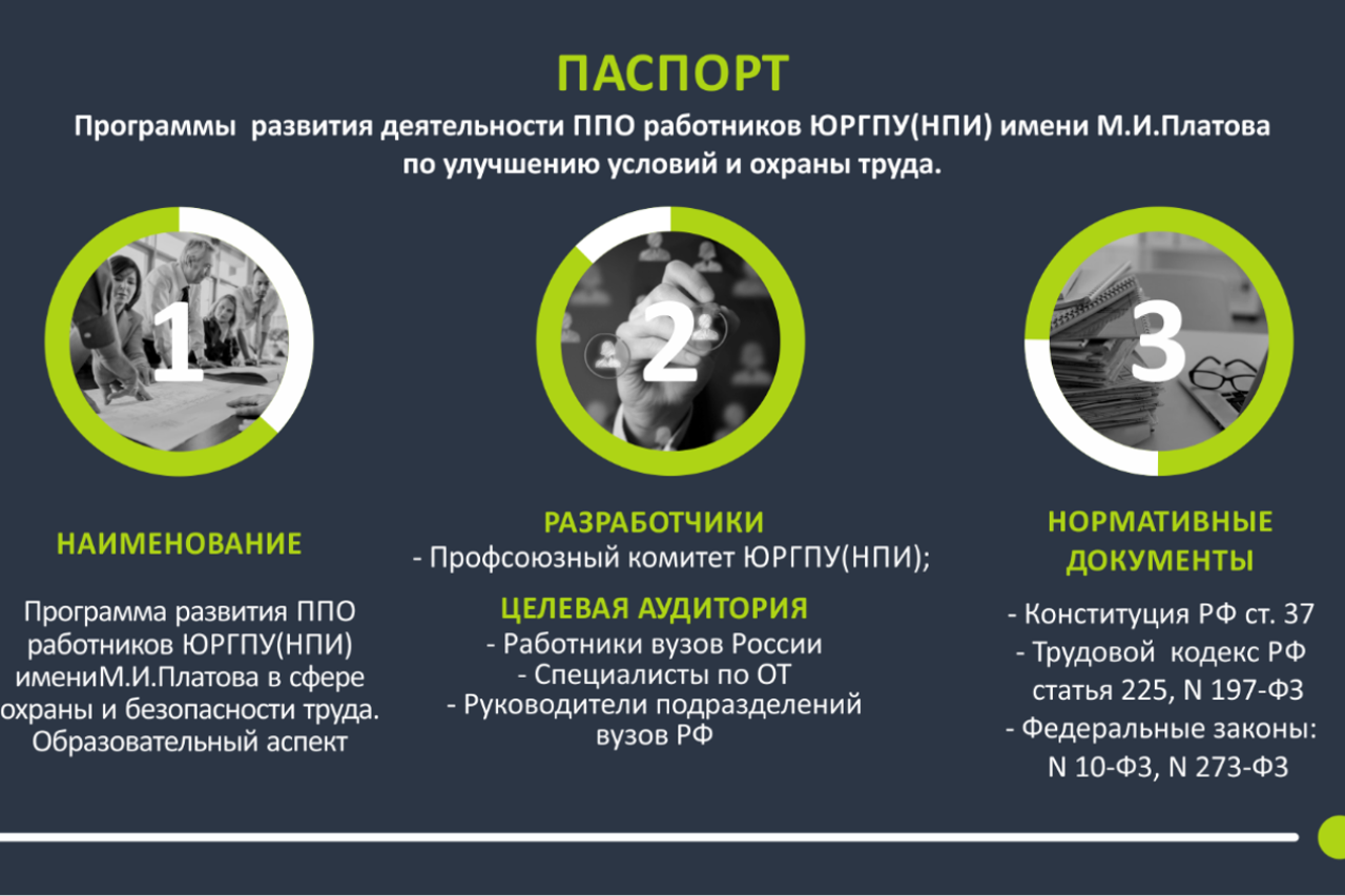 "Программы развития ППО работников ЮРГПУ(НПИ) имени М.И.Платова в области охраны и безопасности труда. Образовательный аспект» "Программы развития ППО работников ЮРГПУ(НПИ) имени М.И.Платова в области охраны и безопасности труда. Образовательный аспект»